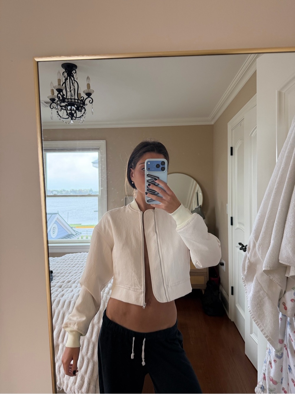 Cropped Cream Women's Bomber Jacket